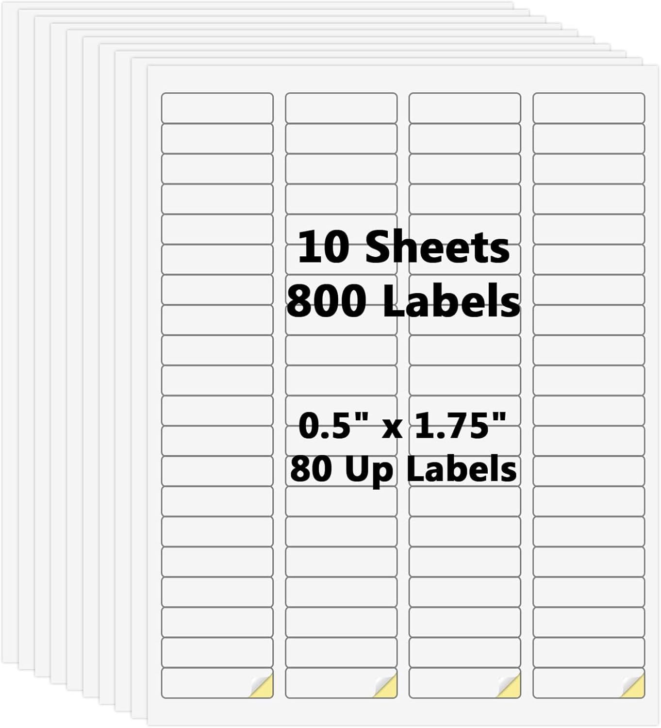 10 Sheets 800 Pcs 80 Up 0.5"x1.75" Shipping Address Barcode Labels for Laser & Inkjet Printers, 1.75" x0.5 FBA Labels on US Letter, 80 per Sheet Return Address Labels, 80 per Page