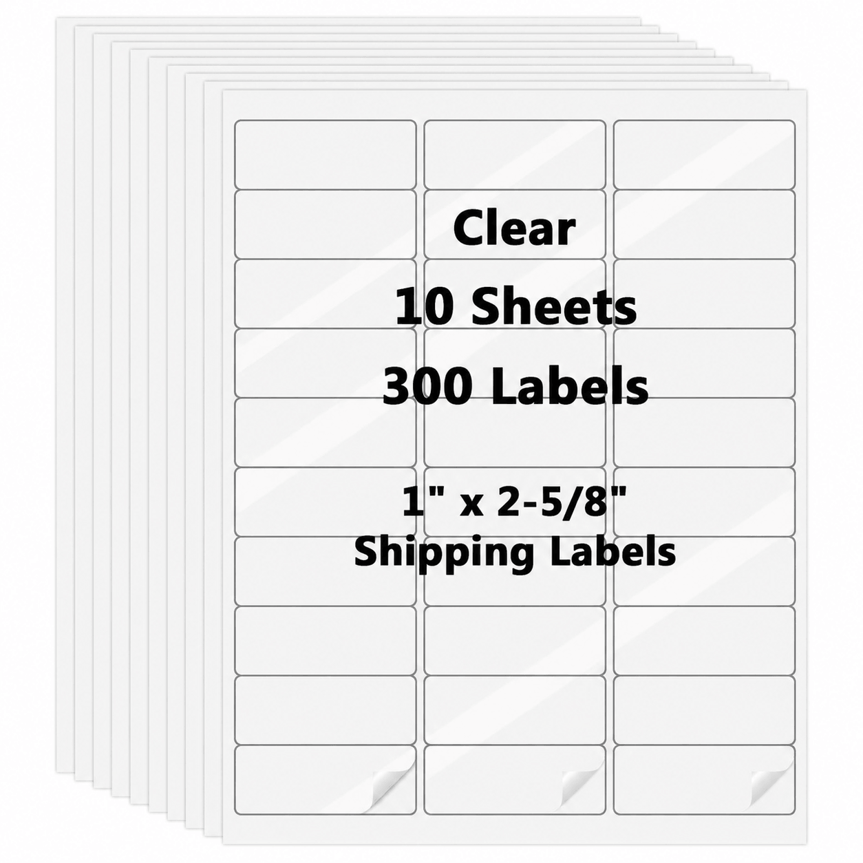 10 Sheets 300 Pcs Clear 30 Up 1" x2-5/8 Shipping Address Barcode Labels for Laser & Inkjet Printer, Waterproof 1x2.625 FBA Labels on US Letter, 30 per Sheet Return Address Label, 30 per Page
